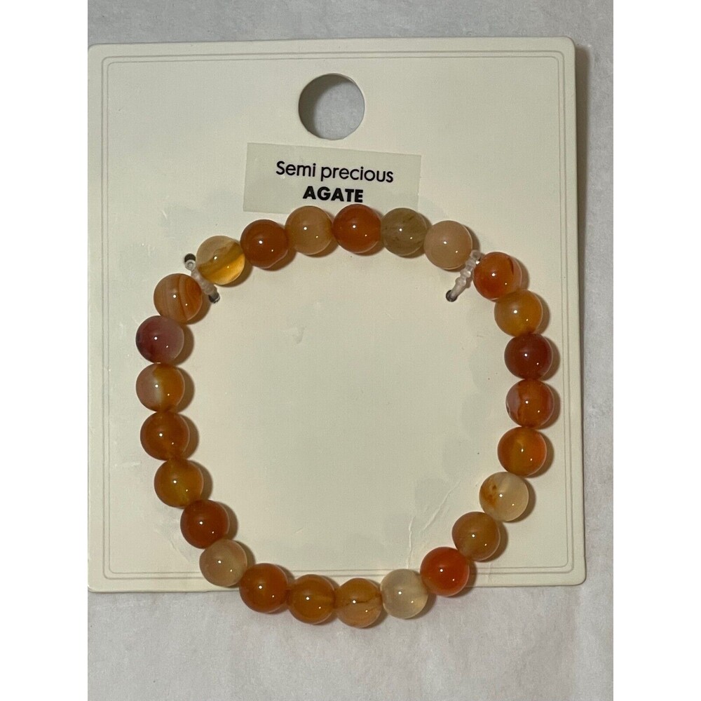 8mm Carnelian / Agate Stone Stretch Bracelet, 25 Semi-Precious Stones